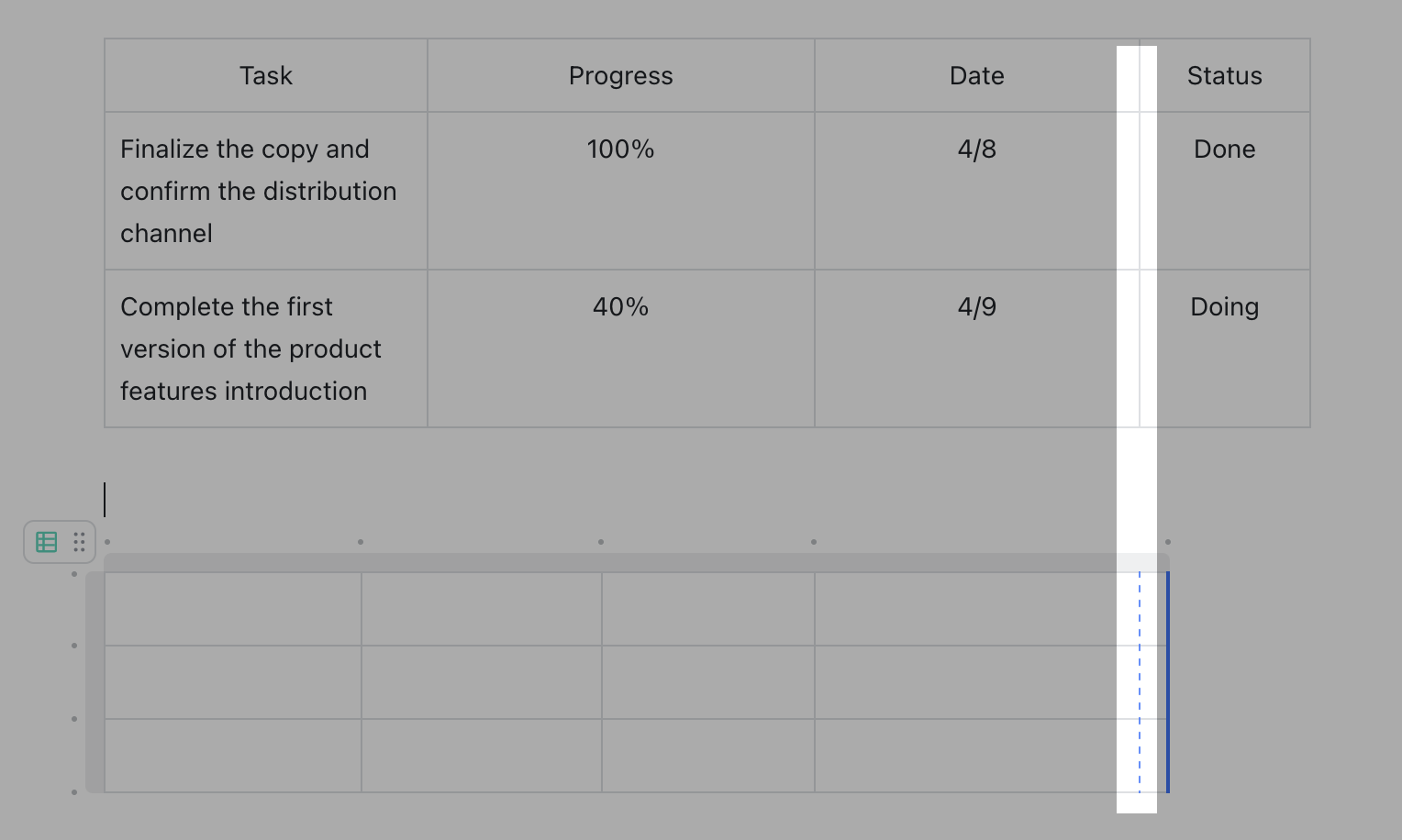 Edit tables in Docs