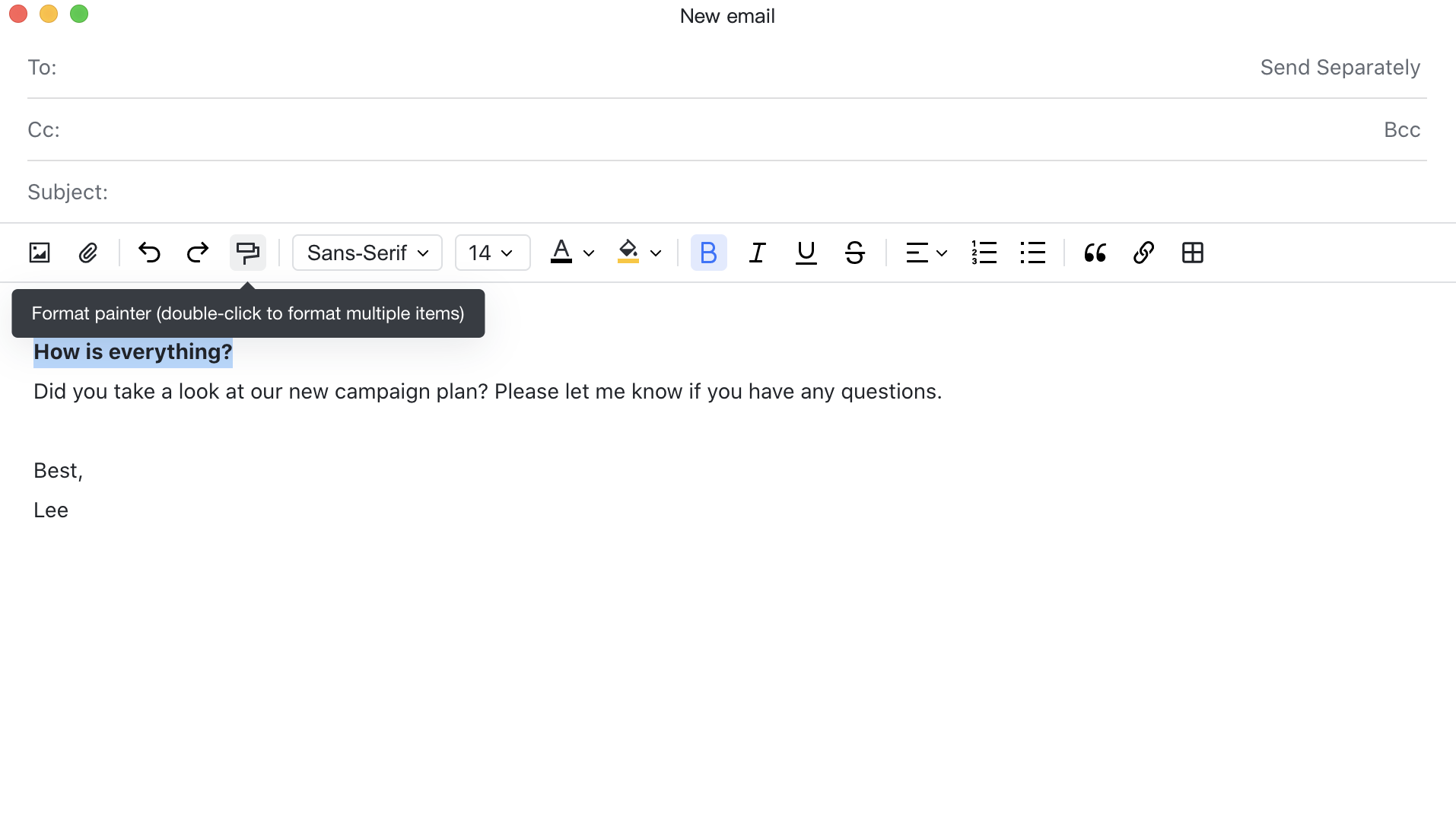 Use format painter in email