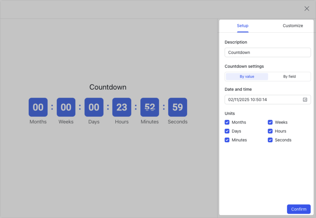 Use countdown blocks in dashboards
