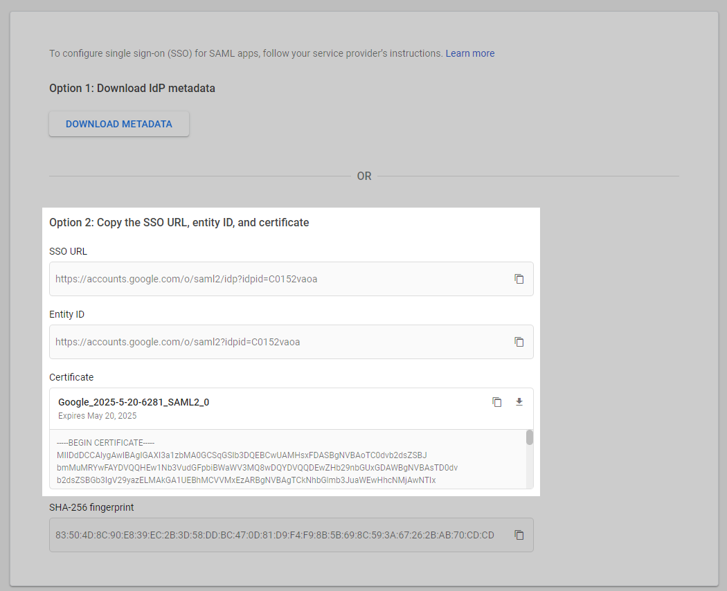 Admin | Configure SAML 2.0 SSO login (use Google Workspace IdP)