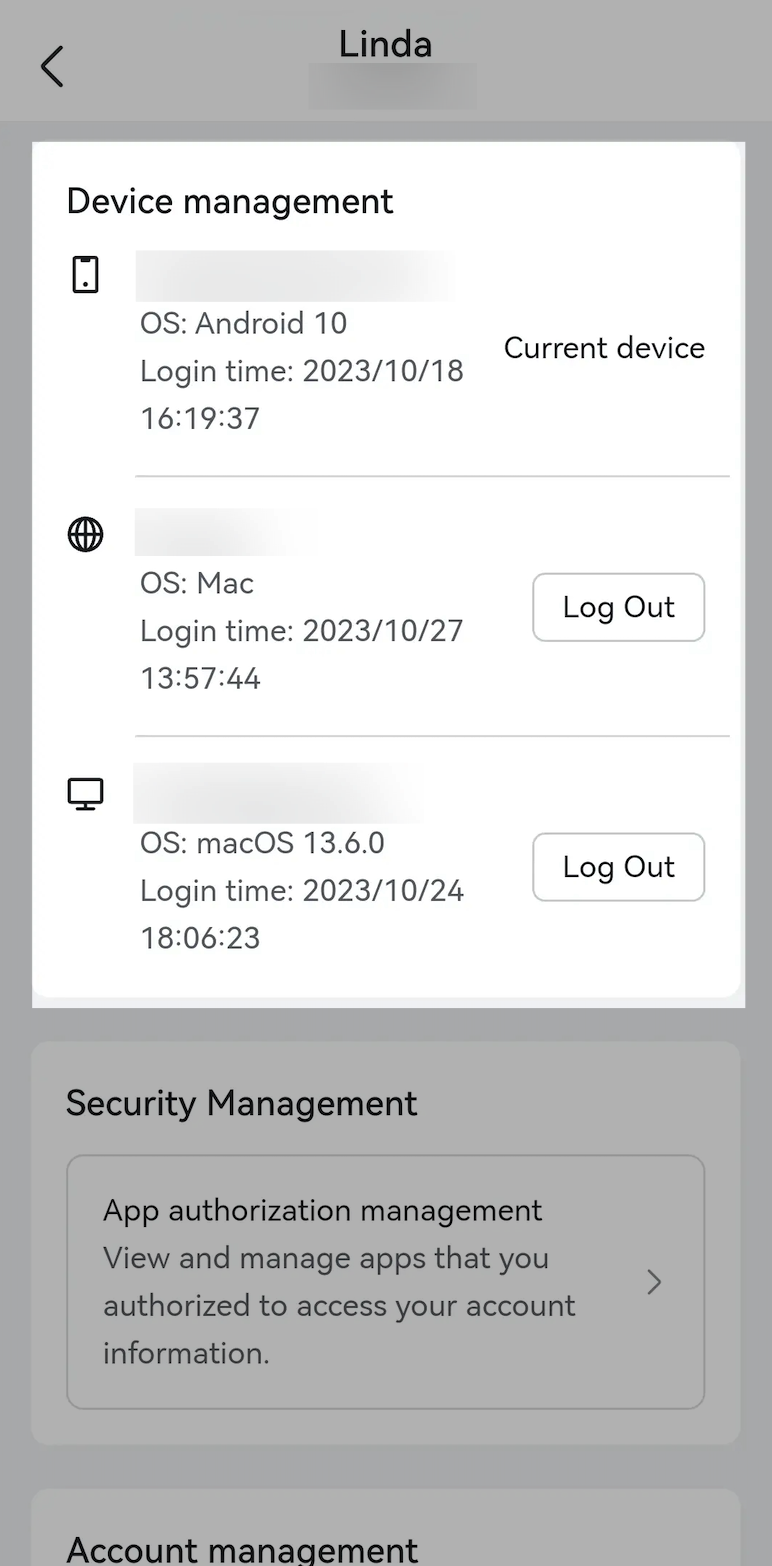 Manage logged-in devices