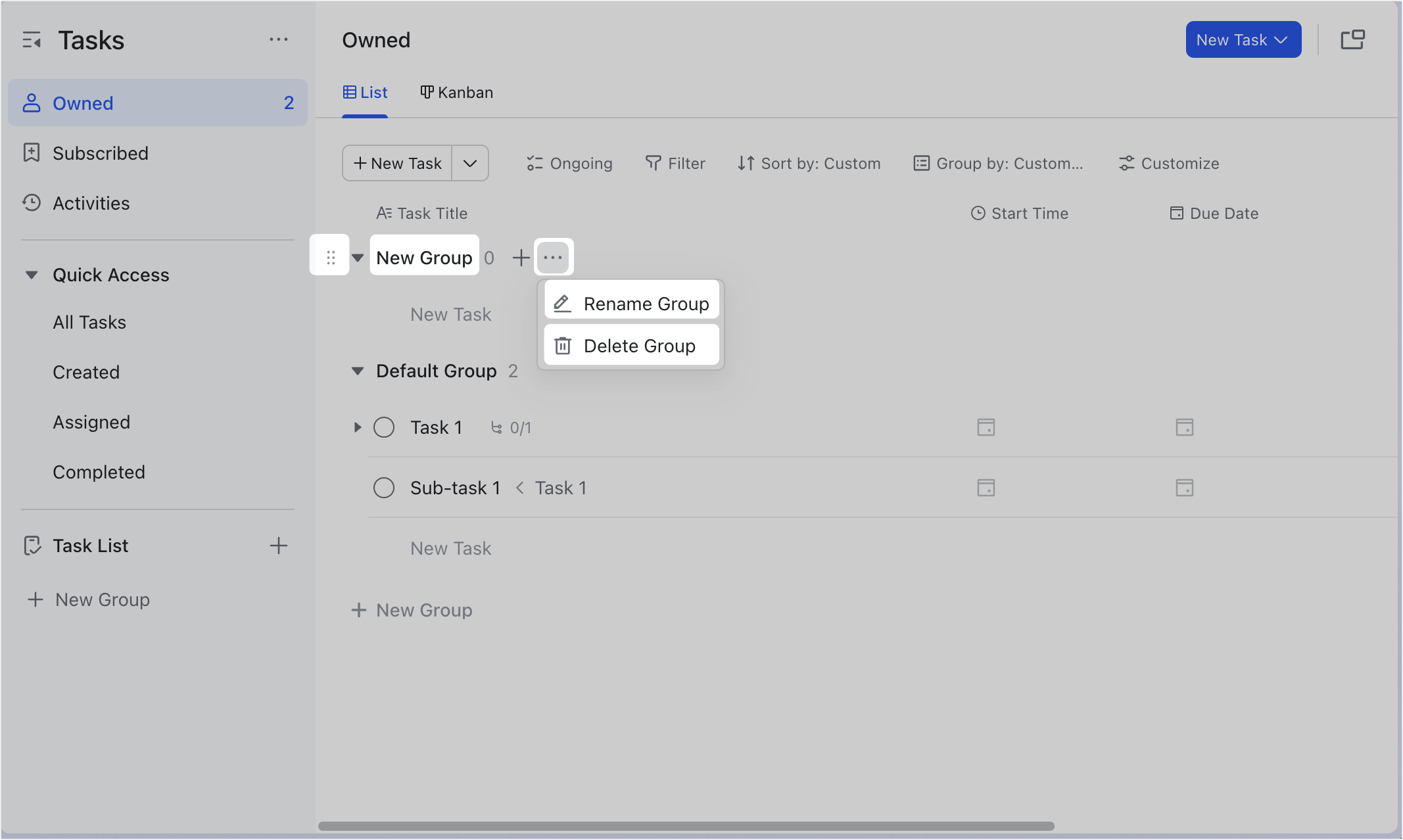Adjust the display of the list of a task