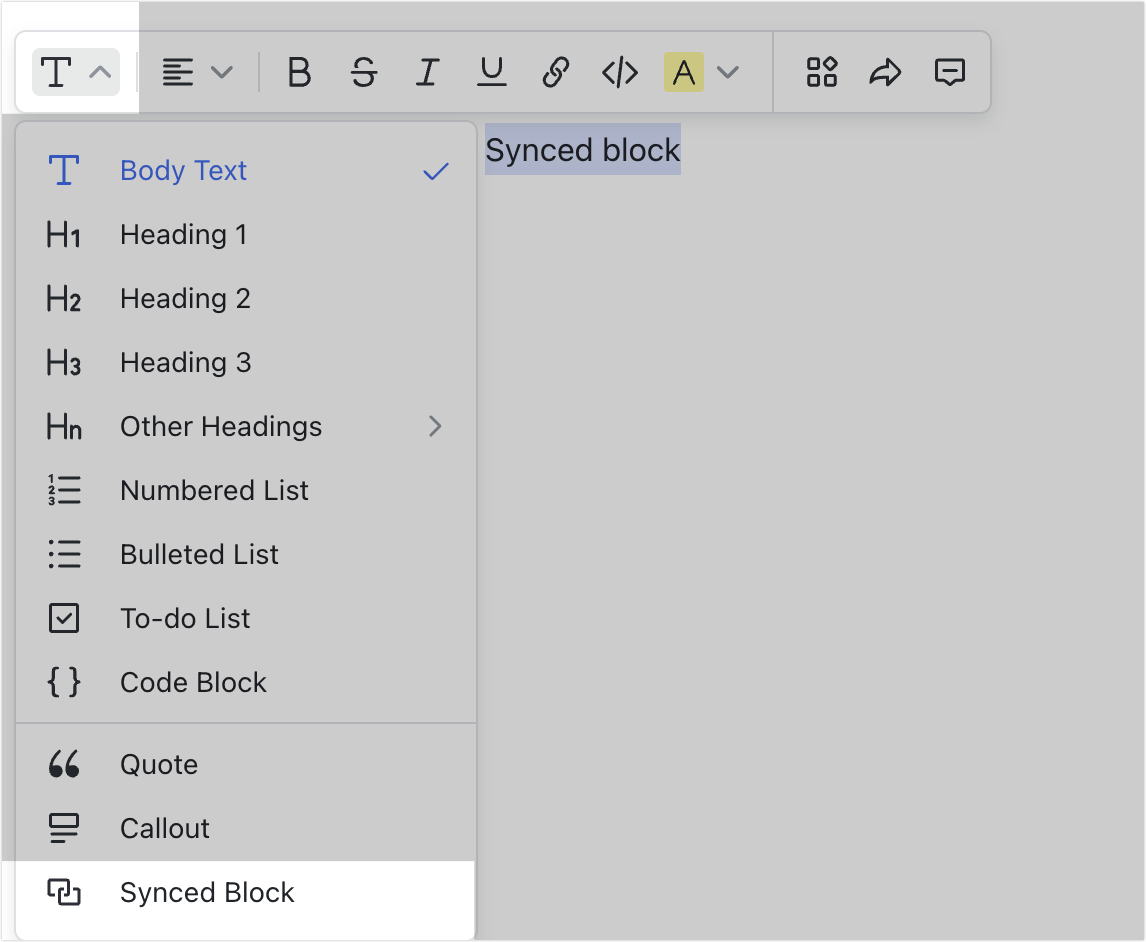 Use synced blocks in Docs