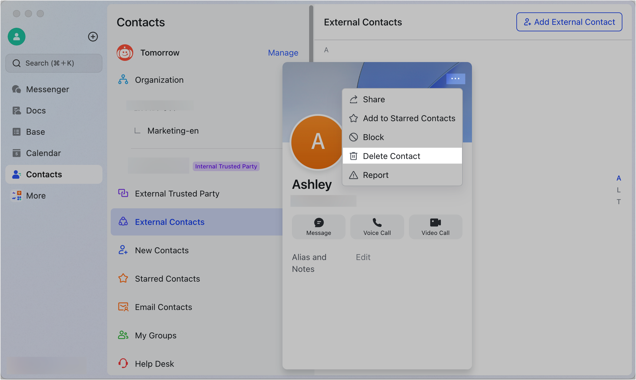 Add or delete external contacts