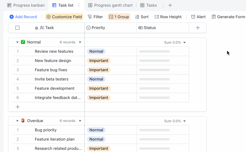 Use progress fields in Base