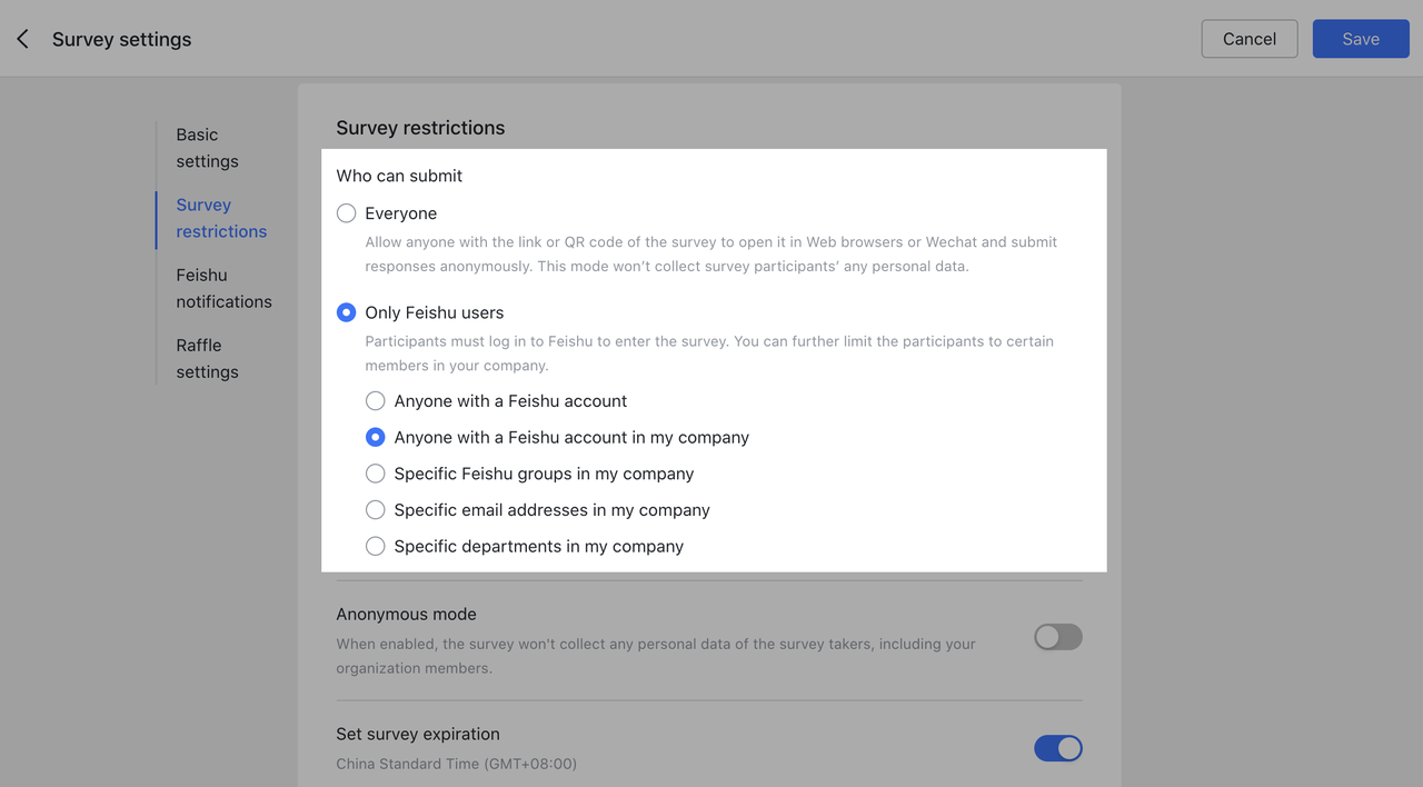 Use Feishu Survey