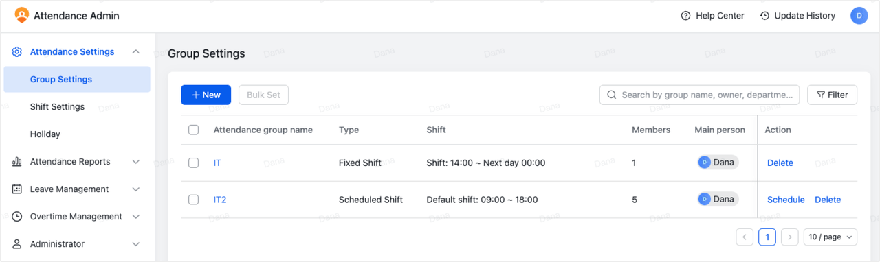 Admin | Set up attendance group