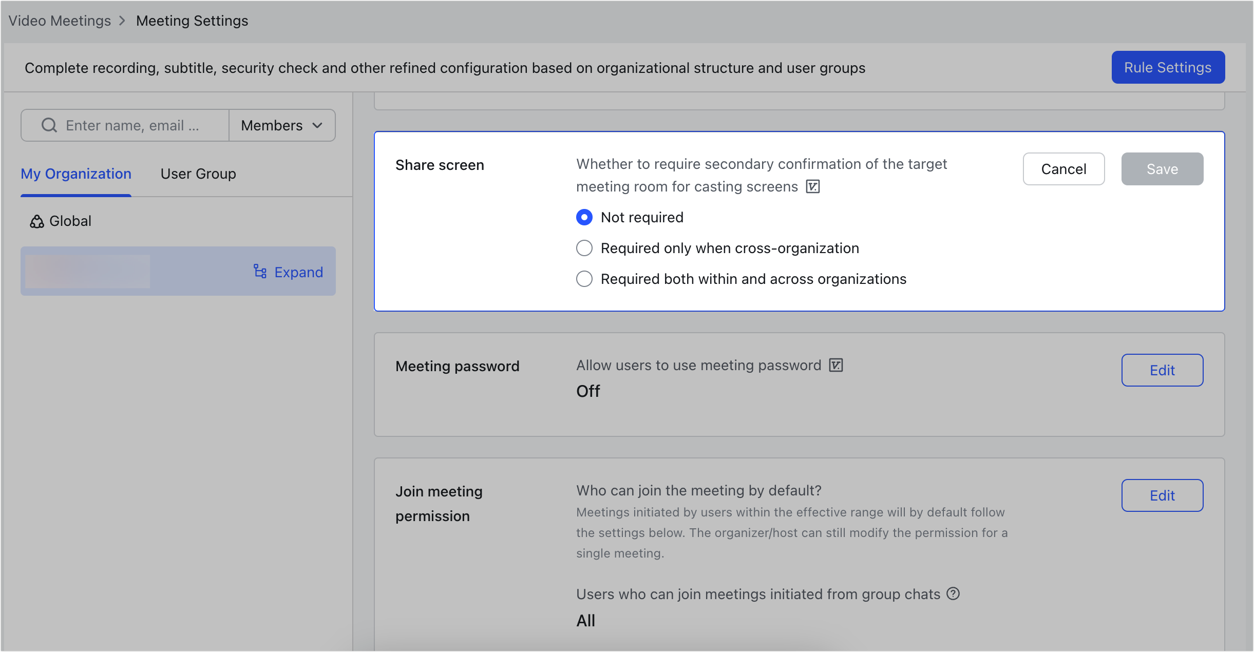 Admin | Configure meeting settings