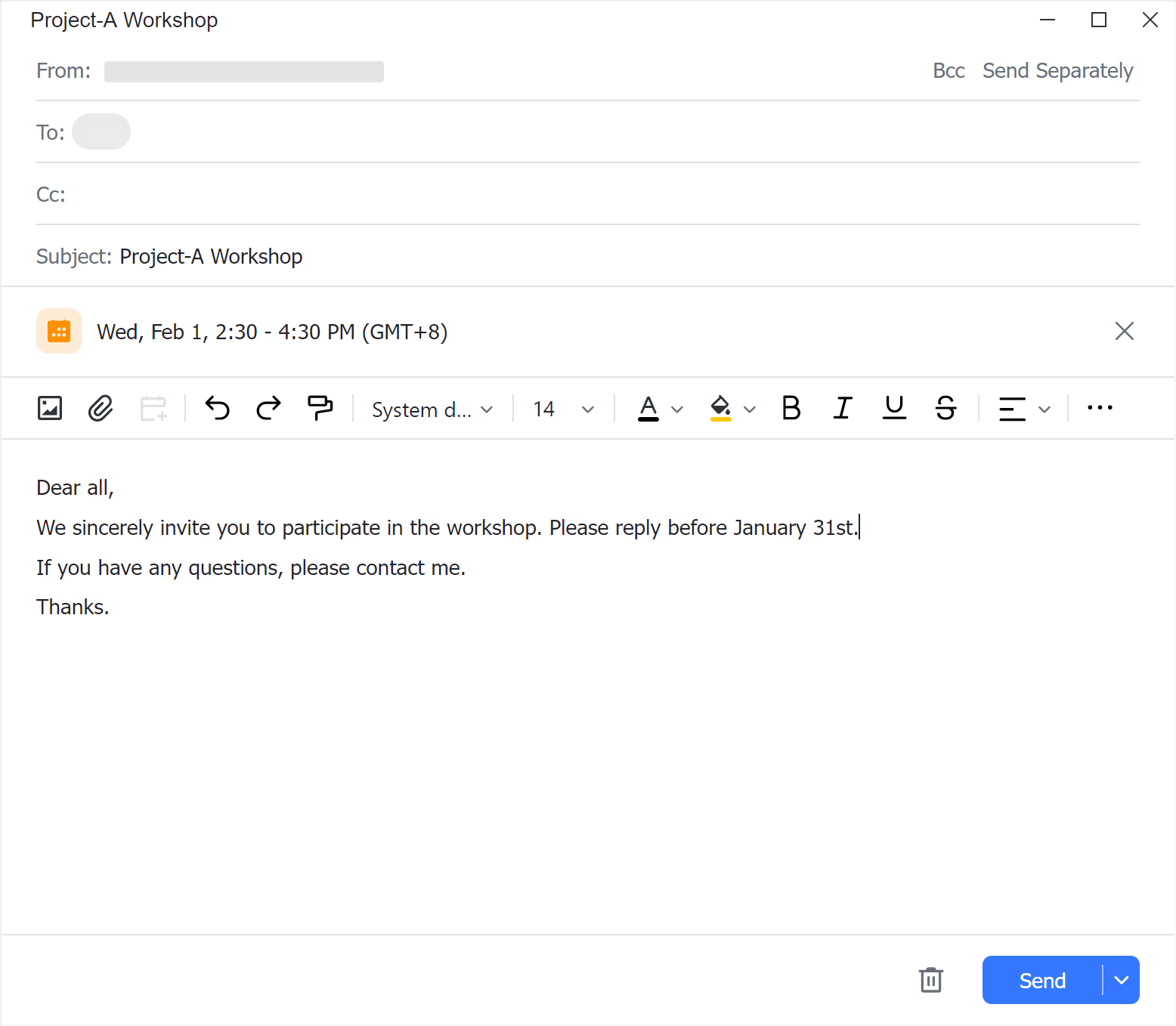 Send event invitations by email