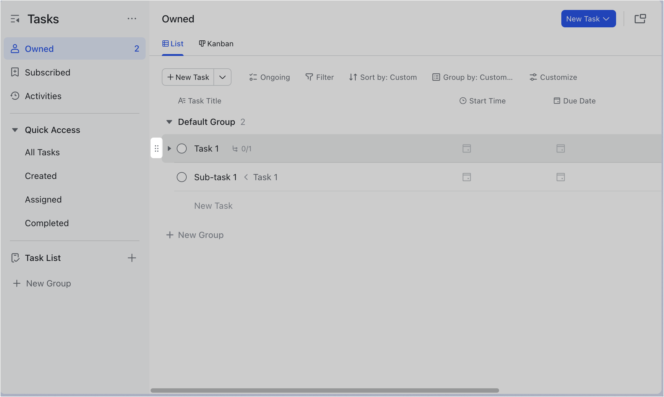 Adjust the display of the list of a task