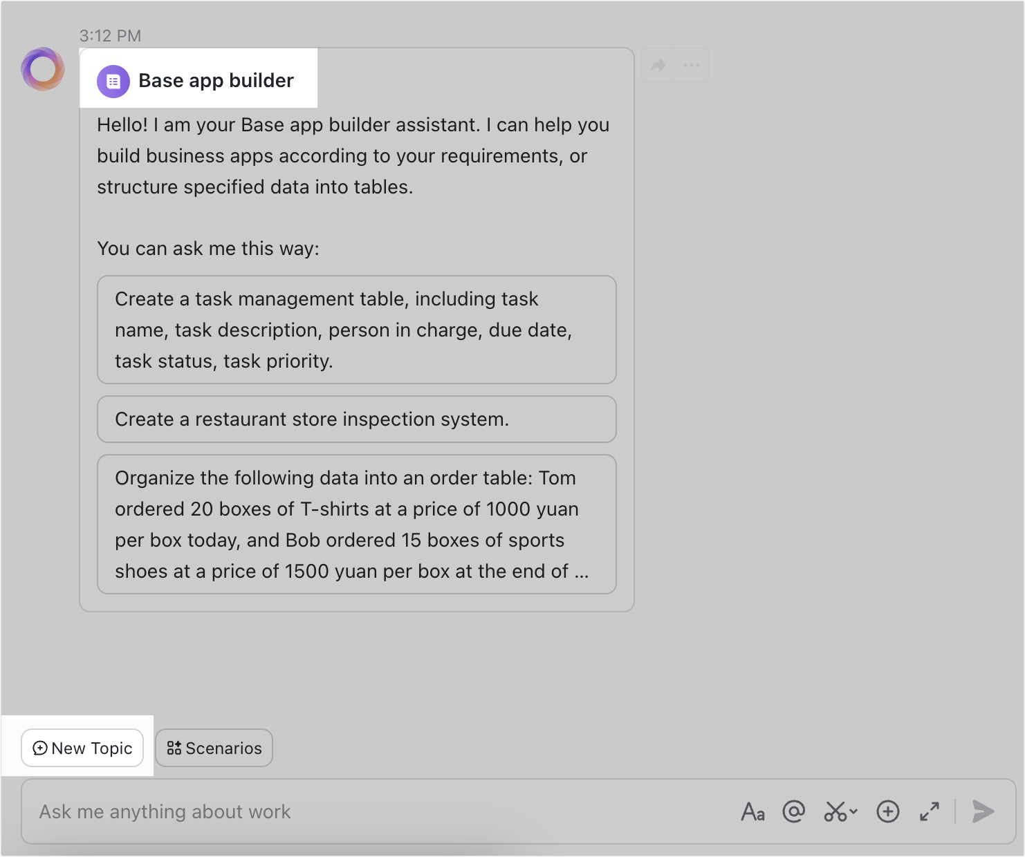Use the Base app builder scenario