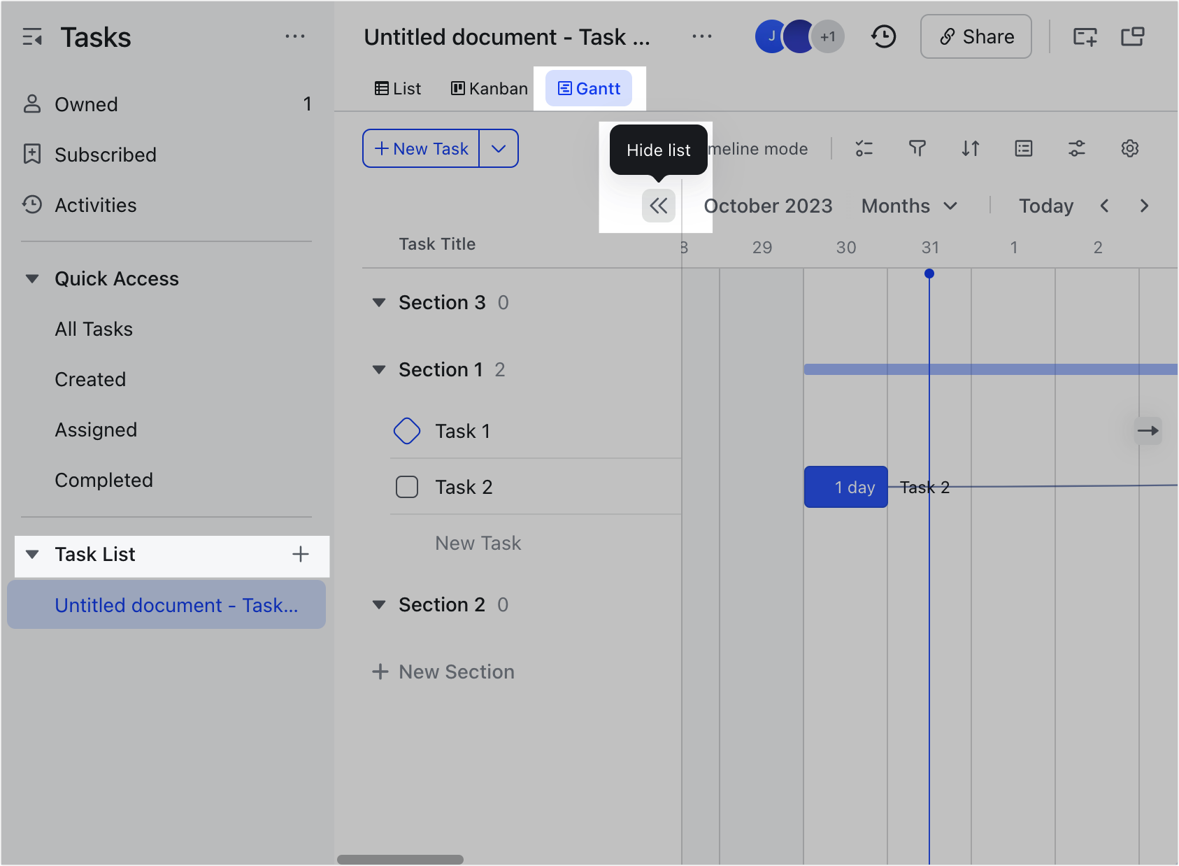 Use a Gantt chart to view and manage task list progress