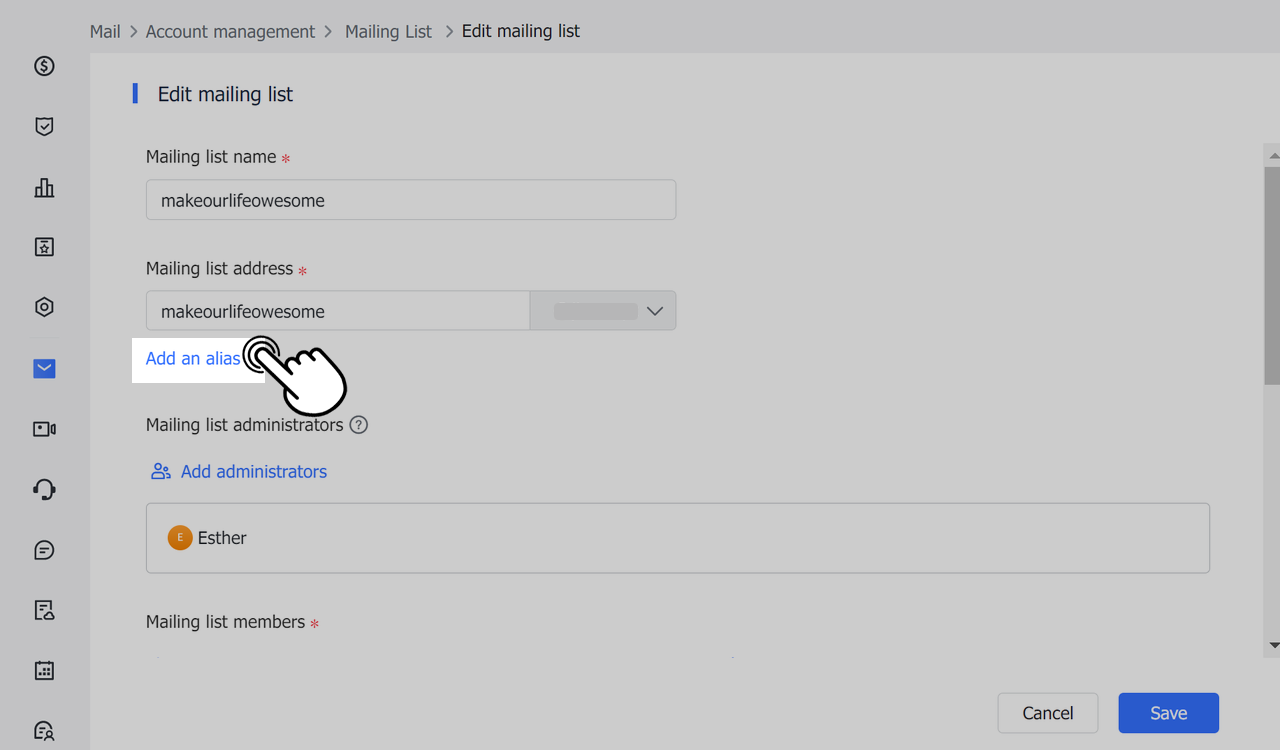 Admin | Create aliases for public mailboxes and mailing lists