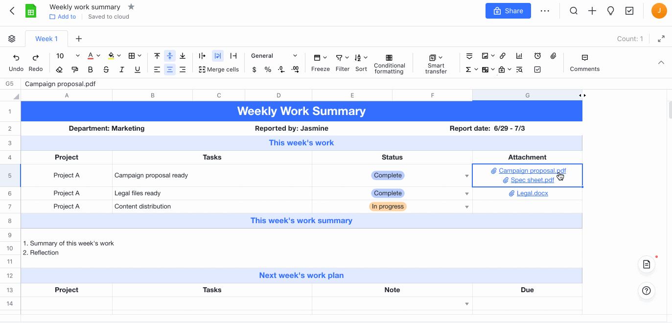 Use attachments in Sheets