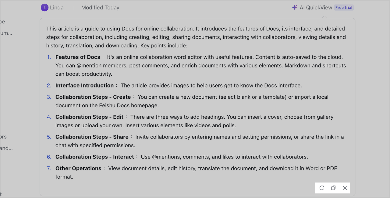 Use AI QuickView in documents