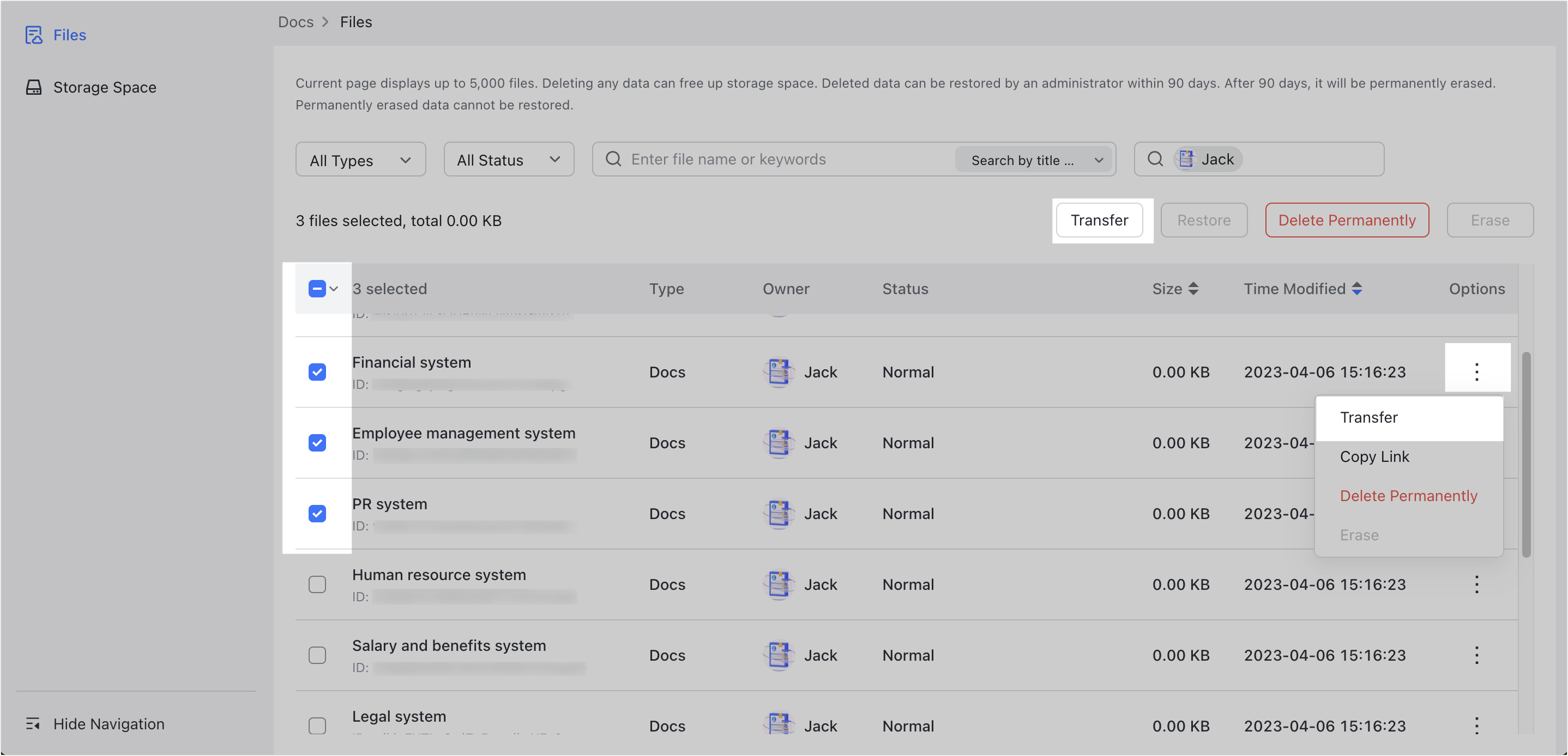 Admin | Manage document files