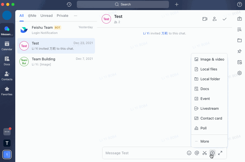 Access apps in the message field + menu and message menu