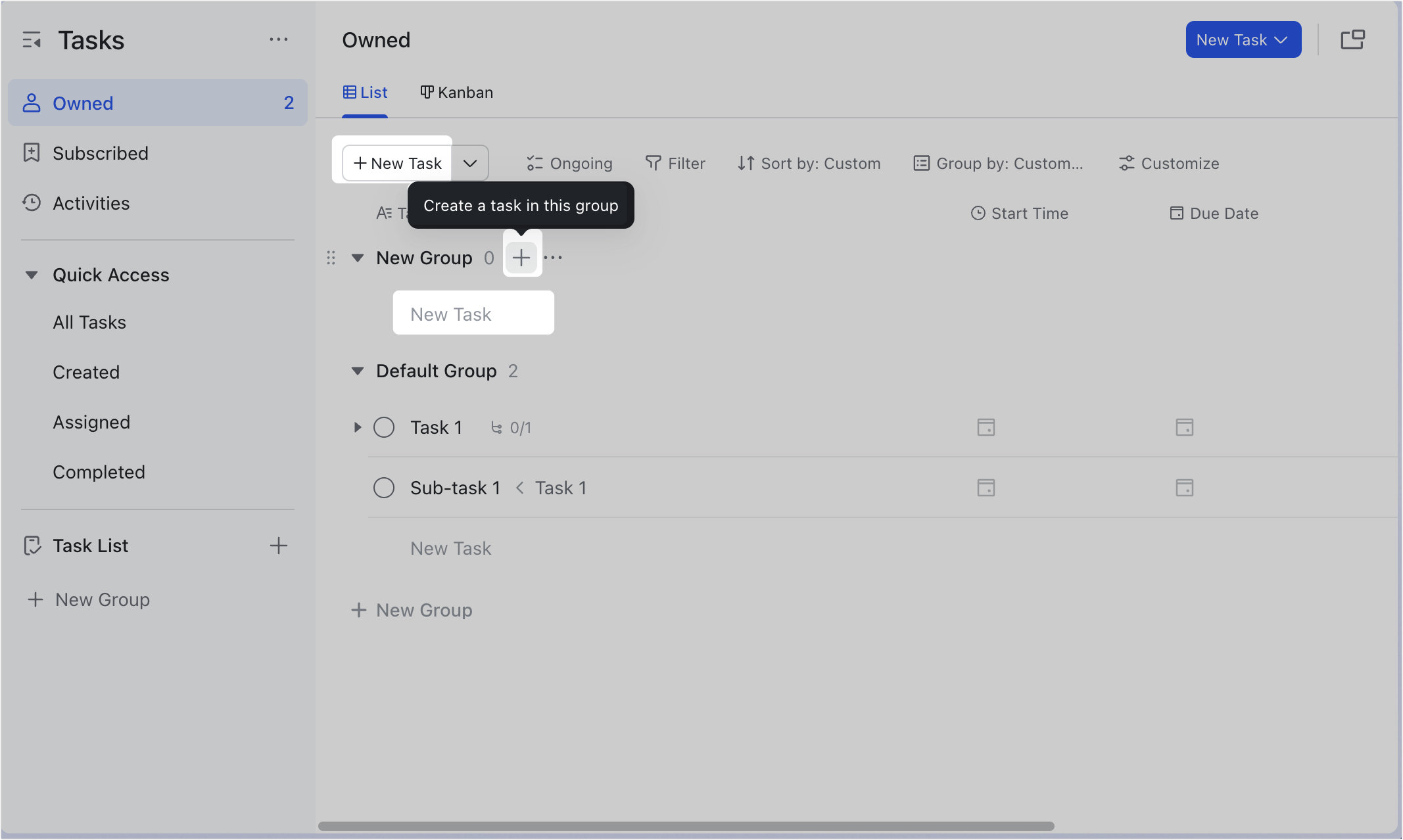 Adjust the display of the list of a task