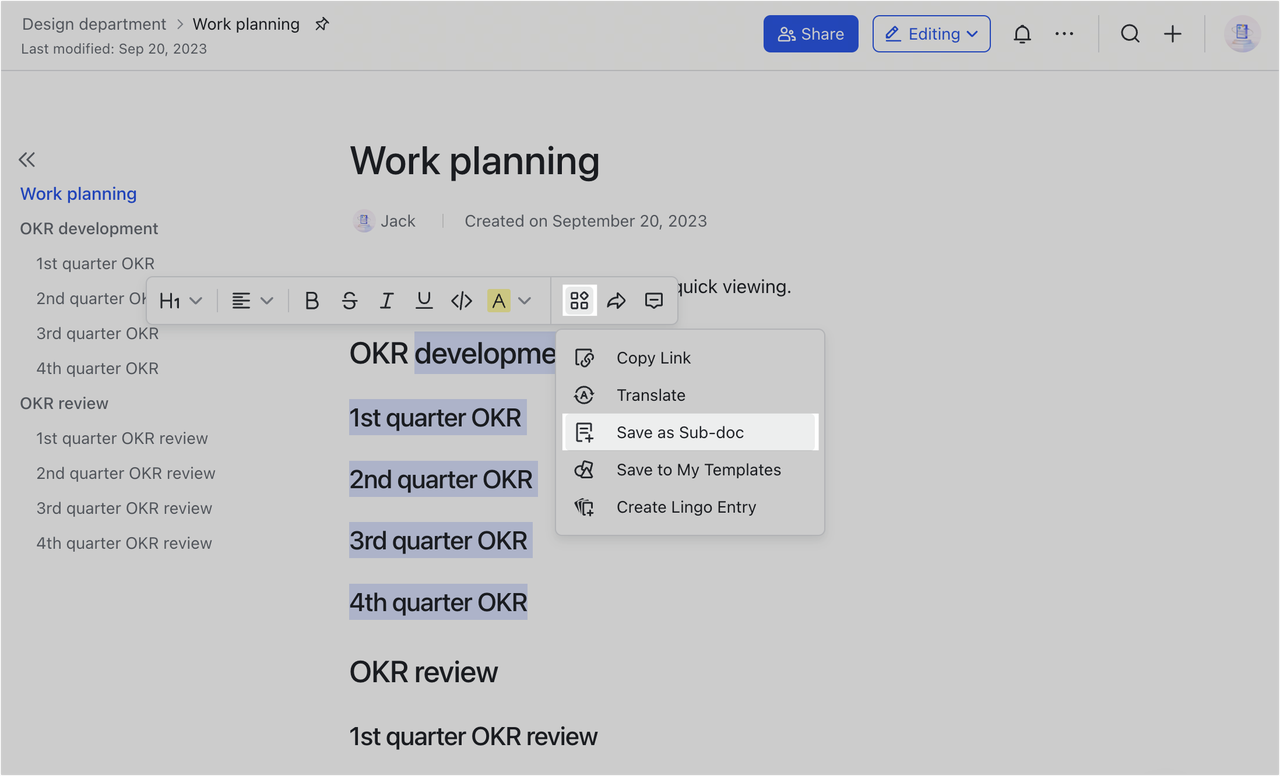 Create a sub-doc