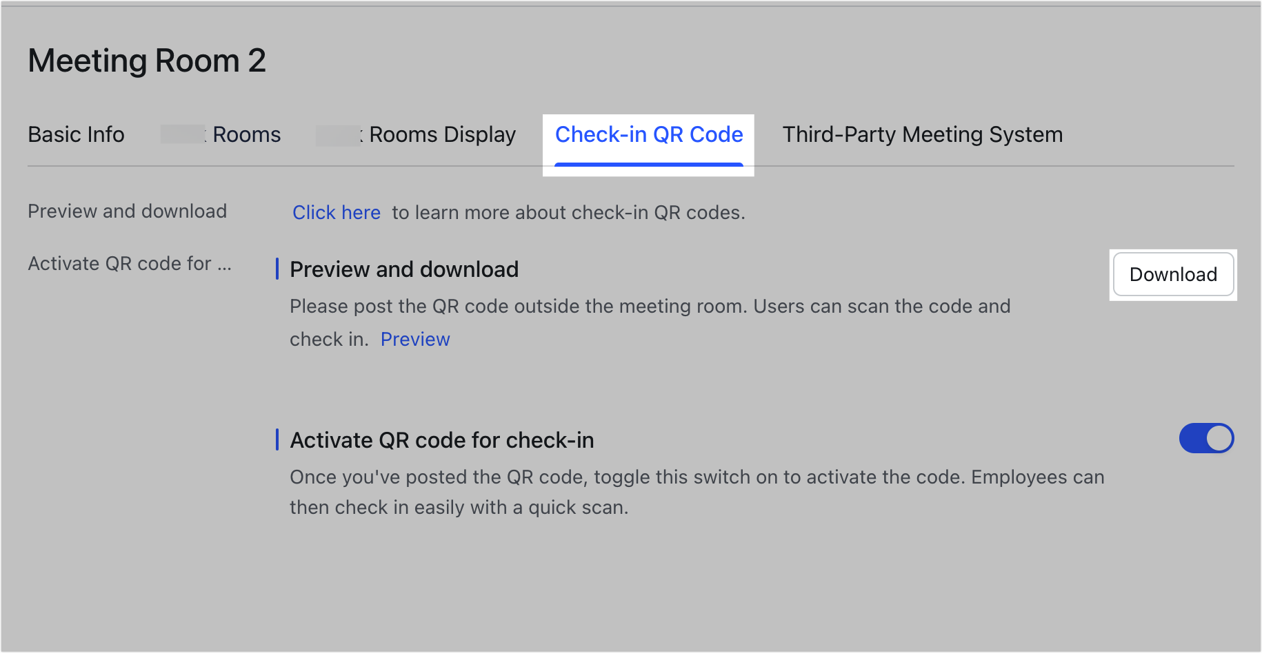 Admin | Set QR code check-in for meeting rooms
