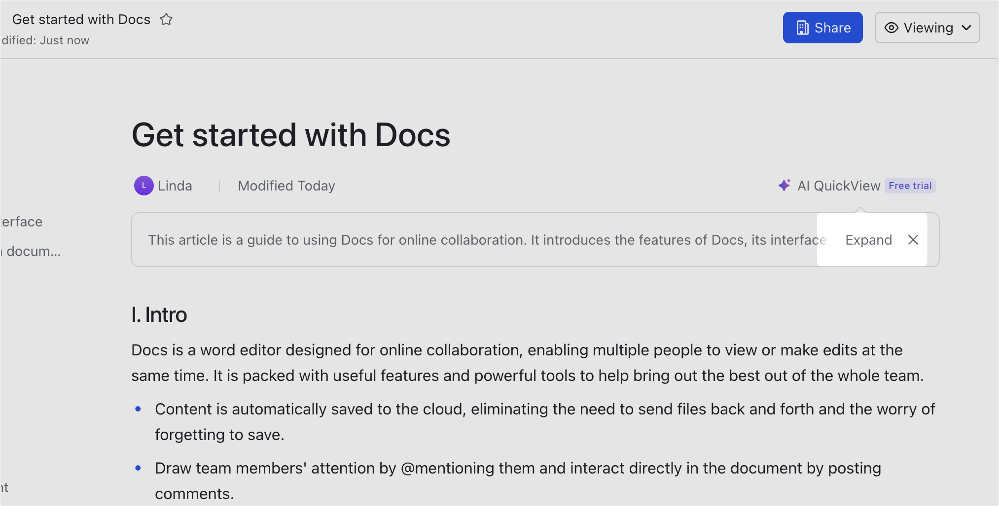 Use AI QuickView in documents