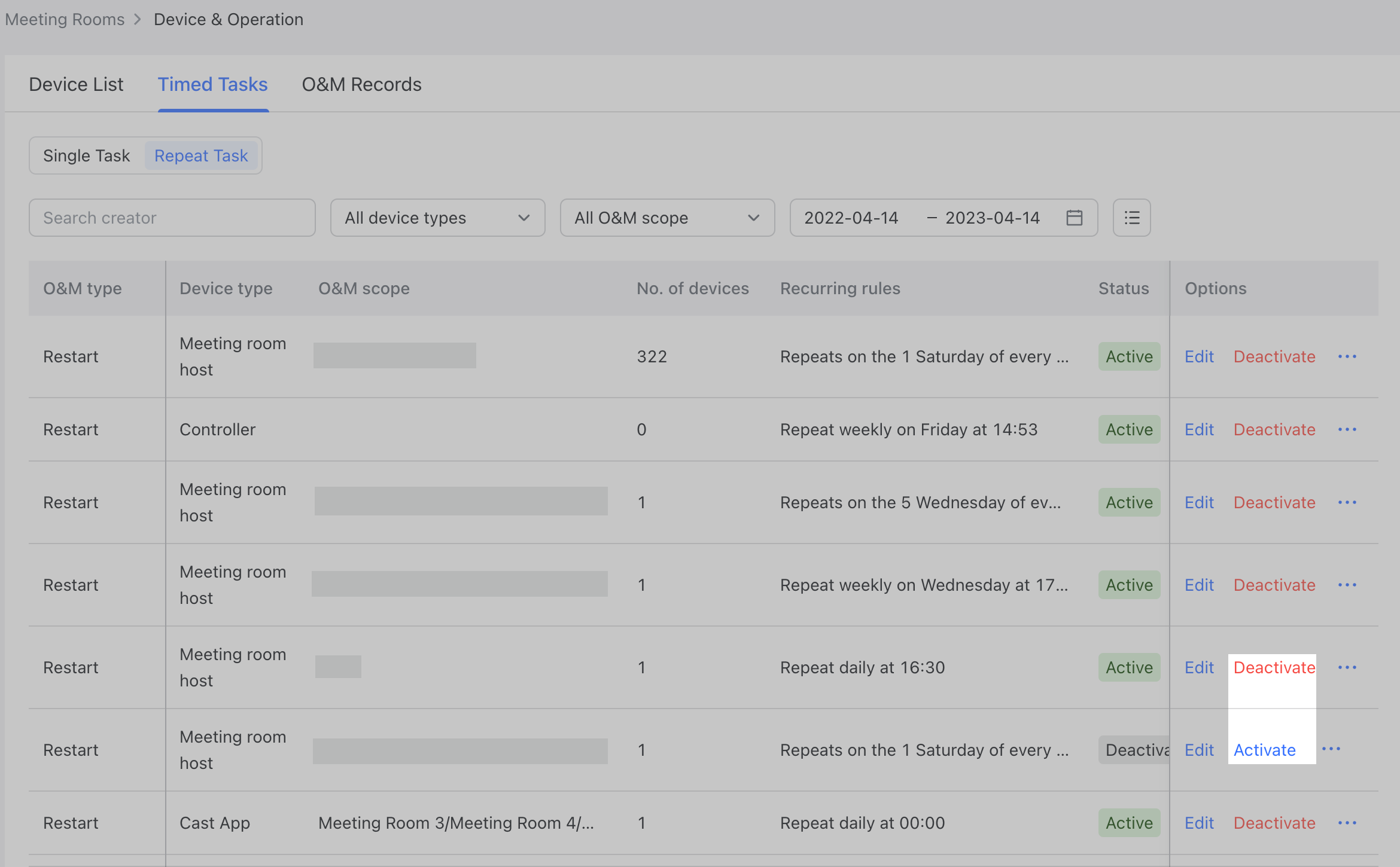 Admin | Manage meeting room devices