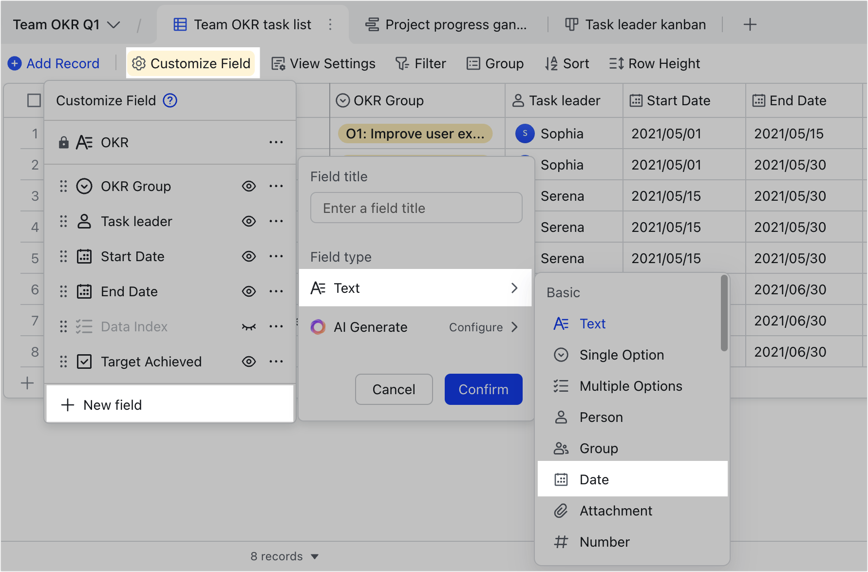 Use date fields in Base