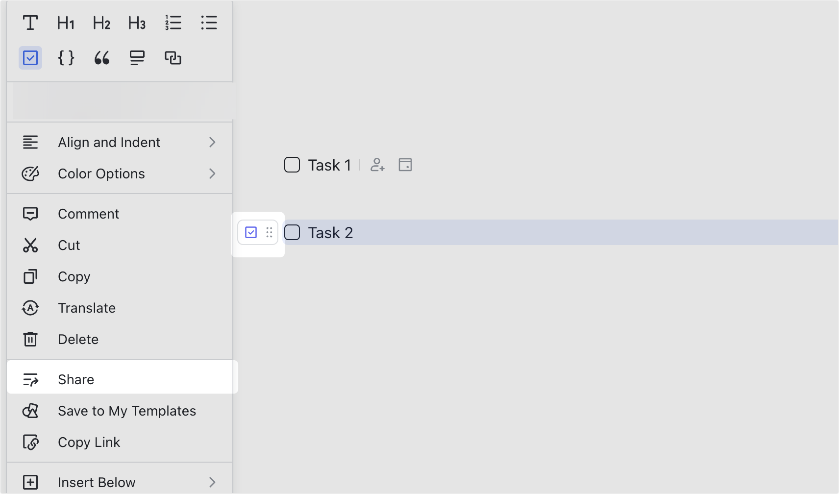 Create and manage tasks in Docs
