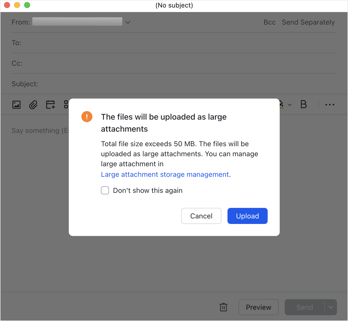 Preview or delete large attachments in emails