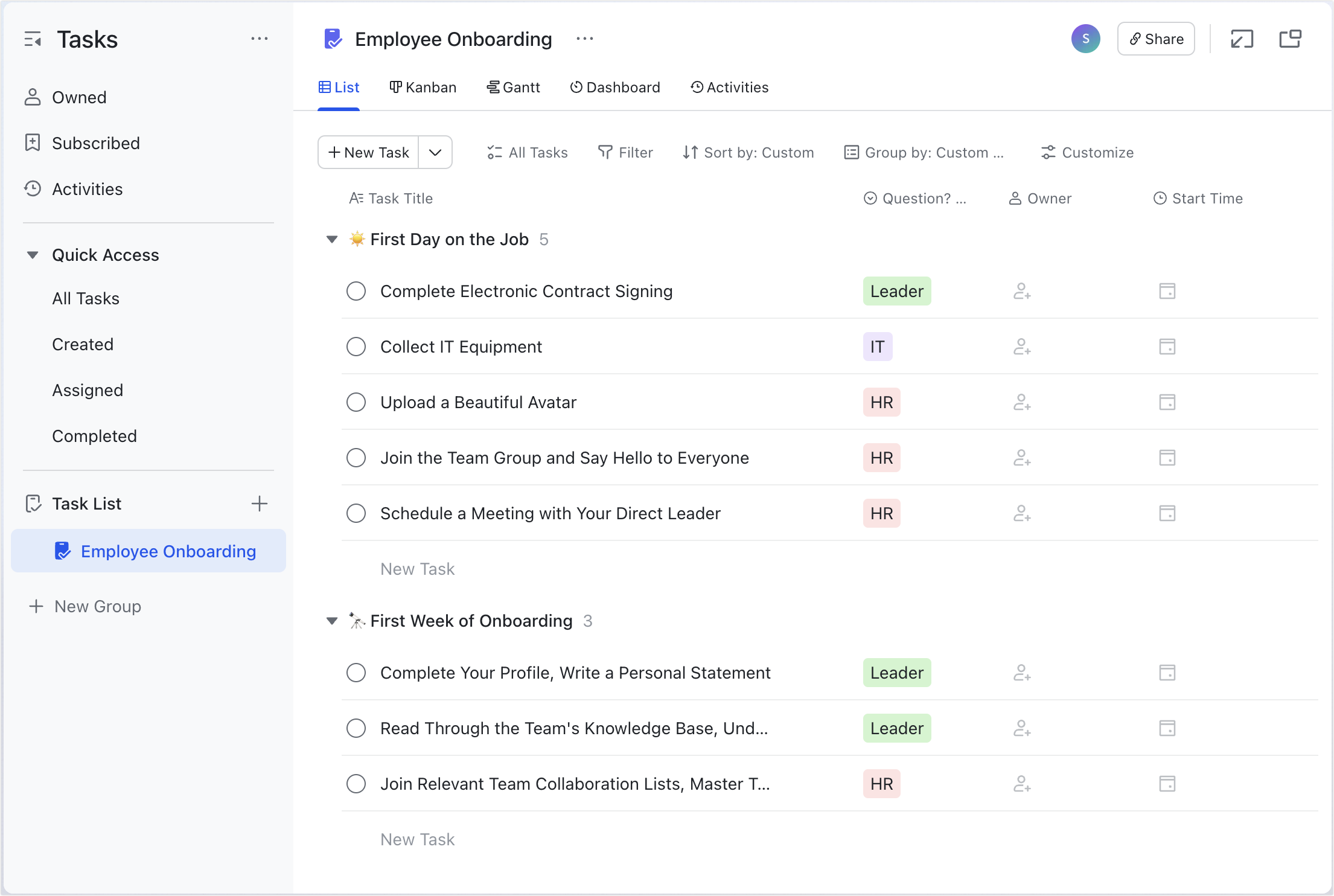Create, share, and manage task lists