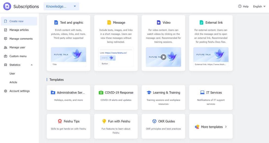 Create new content using a subscription account content template