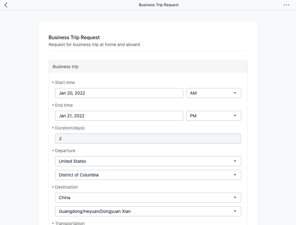 Half-days supported for business trip requests