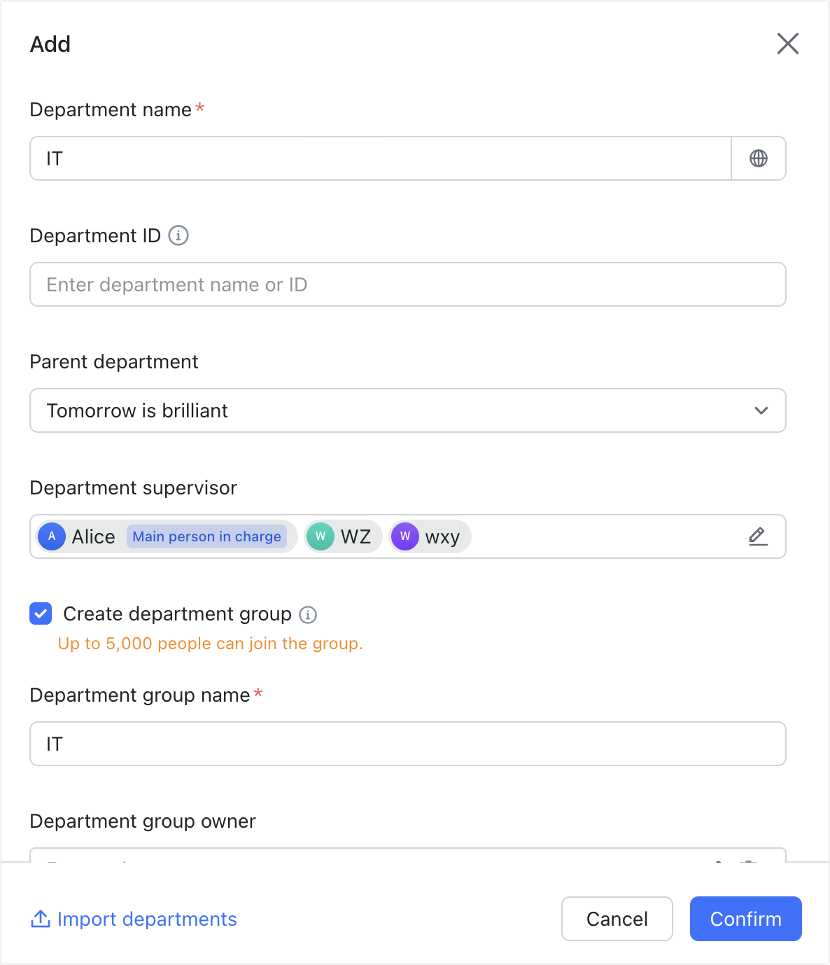 Admin| Specify organization and department supervisors