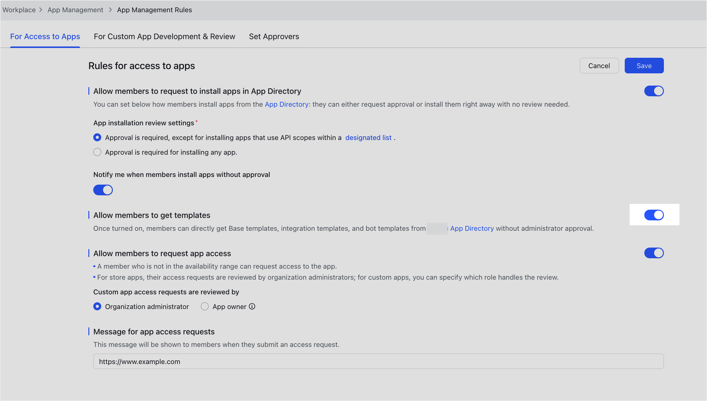 Admin | Configure installation settings for apps